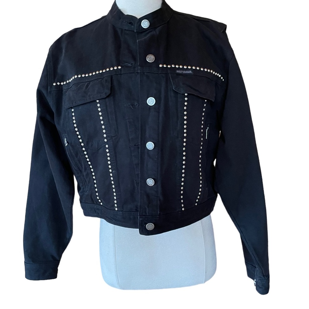 Harley Davidson Black, Studded, Snap Denim Jacket
